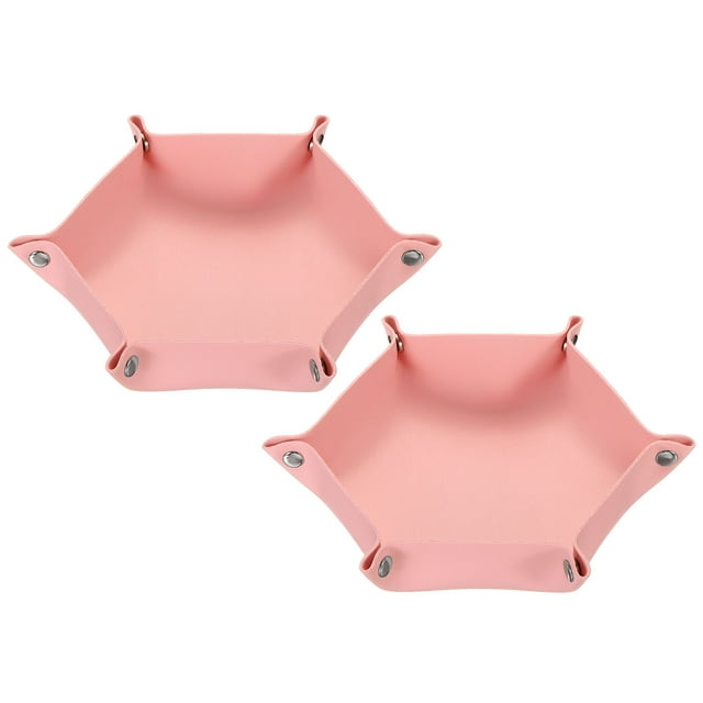 REGALWOVEN Leather Valet Tray Foldable Catchall Holder for Desktop Storage Pink