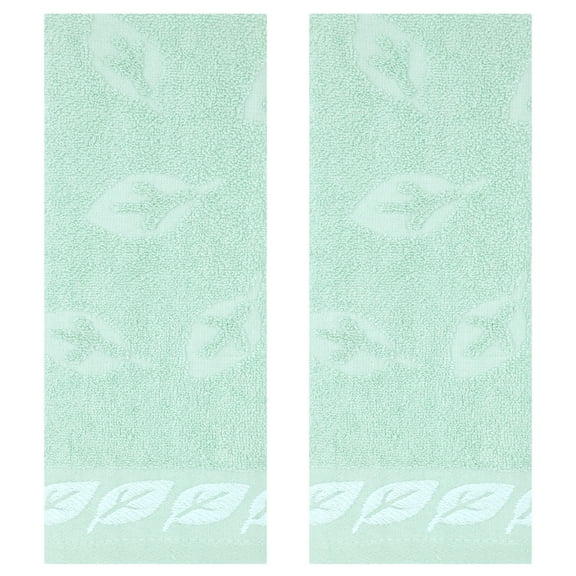 REGALWOVEN Leaves Pattern Bathroom Hand Towels, Soft Absorbent Decorative Hand Towel for Hand, Face, Kitchen, Hotel and Spa Green 2-Piece