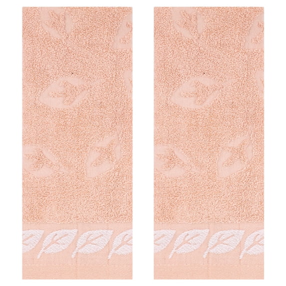 REGALWOVEN Leaves Pattern Bathroom Hand Towels, Soft Absorbent Decorative Hand Towel for Hand, Face, Kitchen, Hotel and Spa Light Salmon 2-Piece