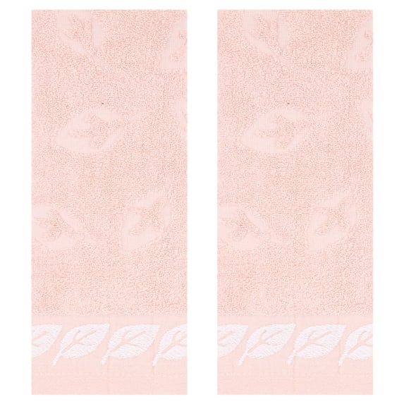 REGALWOVEN Leaves Pattern Bathroom Hand Towels, Soft Absorbent Decorative Hand Towel for Hand, Face, Kitchen, Hotel and Spa Pink 2-Piece