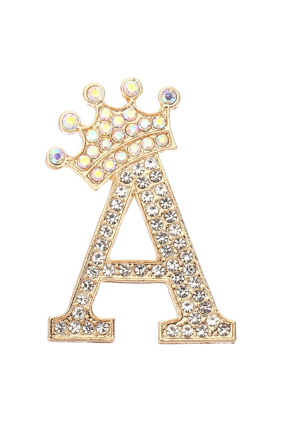 REGALWOVEN Letter Brooch Pins, Crown Initial Rhinestone Alphabet A Lapel Badges Pin, Gold Tone
