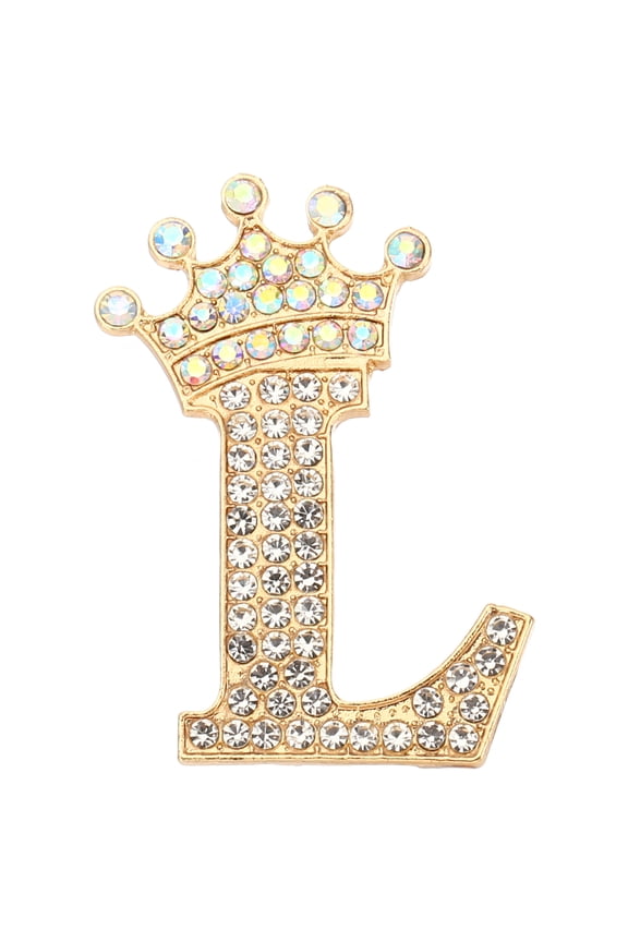 REGALWOVEN Letter Brooch Pins, Crown Initial Rhinestone Alphabet L Lapel Badges Pin, Gold Tone