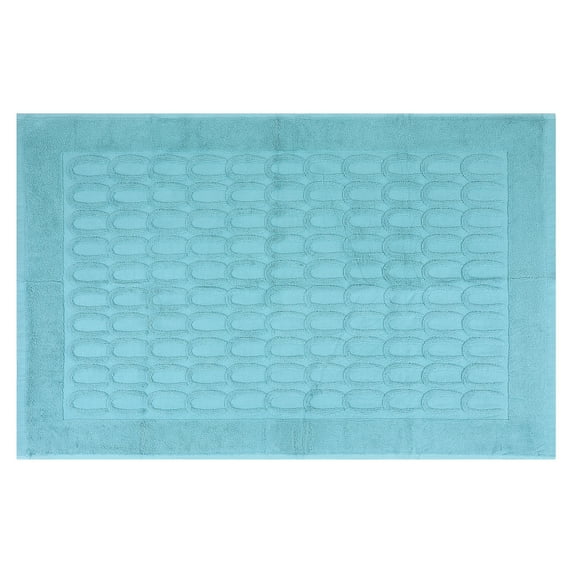REGALWOVEN Lightweight Washable Textured Cotton Bath Mat Hotel Reversible Water Absorbent Rug Thick Foldable Shower Foot Carpet Light Blue 20" x 32"