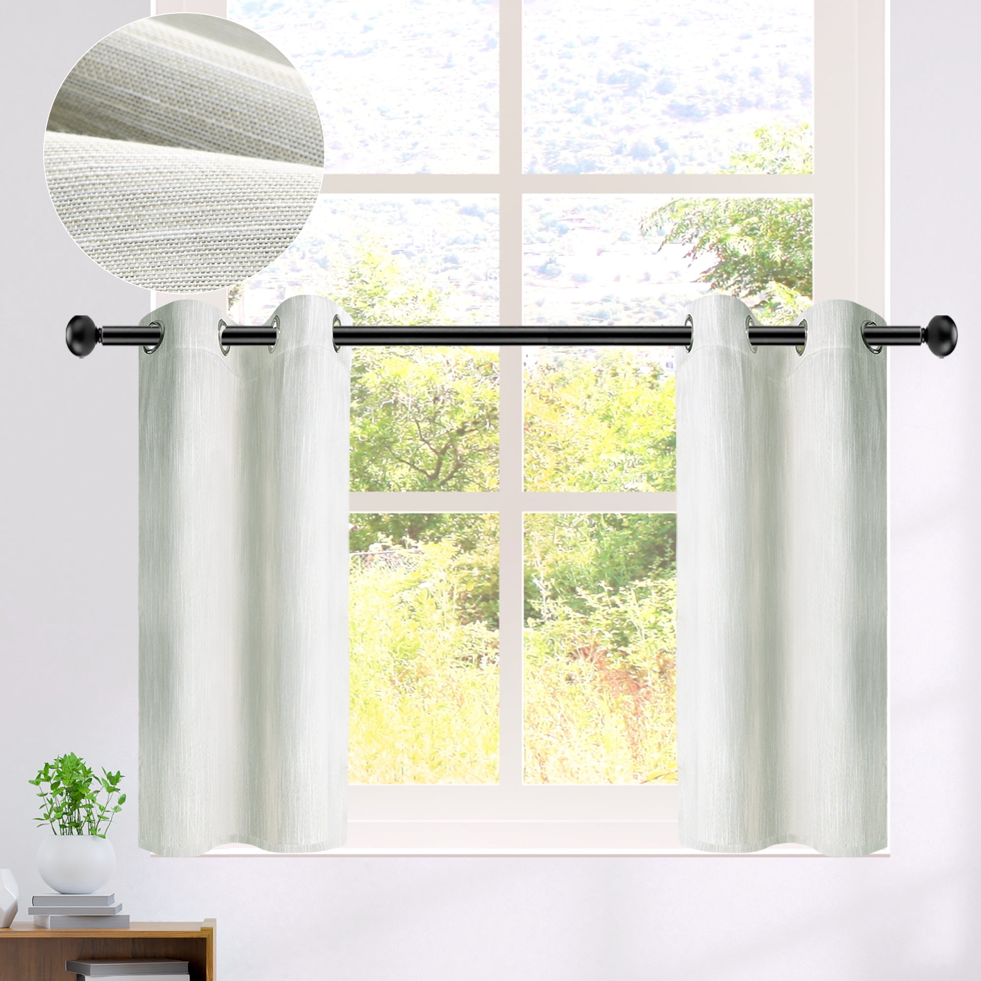 REGALWOVEN Linen Look Textured Blackout Room Darkening Curtains for Kitchen and Window 2 Panels Beige 29"W x 24"L