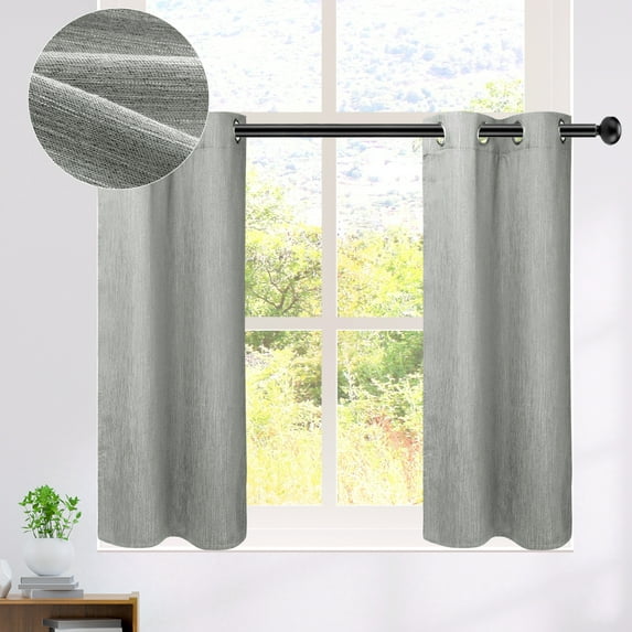 REGALWOVEN Linen Look Textured Blackout Room Darkening Curtains for Kitchen and Window 2 Panels Gray 29"W x 36"L