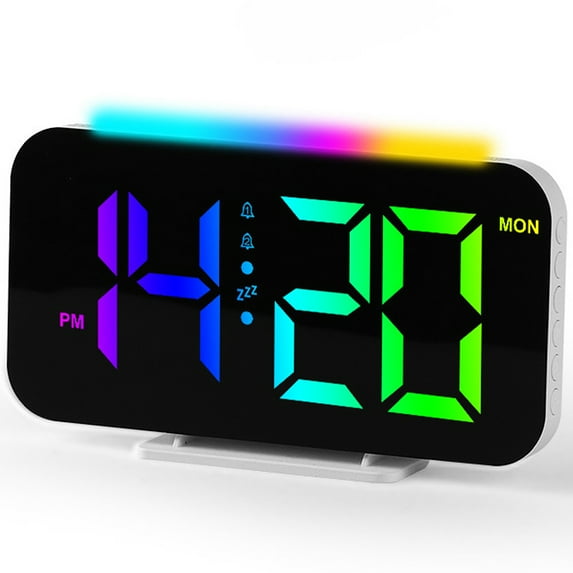 REGALWOVEN Loud Alarm Clock, Adjustable Volume, Large LED Display Digits Clocks for Home Decor White Housing With Colored Light 6.3"L x 1.0"W x 3.4"H