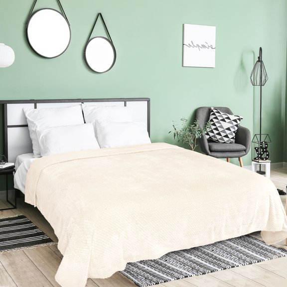 REGALWOVEN Luxury Fleece Bed Blanket Woven Mesh Beige 78"x90"