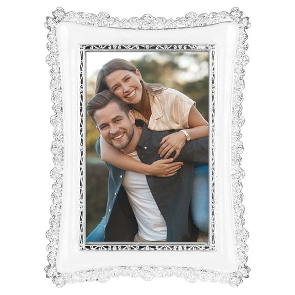 REGALWOVEN Luxury Picture Frame, Retro Plated Photo Frames with Glass Front for Tabletop Display Vertically or Horizontally Silver 5x7