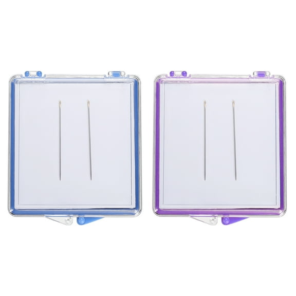 REGALWOVEN Magnetic Needle Storage Case, 1 Set Plastic Portable Sewing Pin Keeper, Blue/Purple