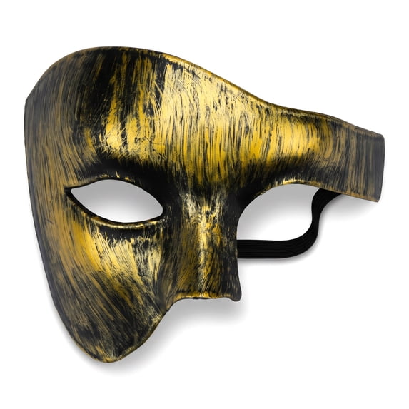 REGALWOVEN Masquerade Mask, Plastic Half Face Mask for Halloween Costume Party, Mysterious Black Decor Retro Gold 7.1" x 5.1"