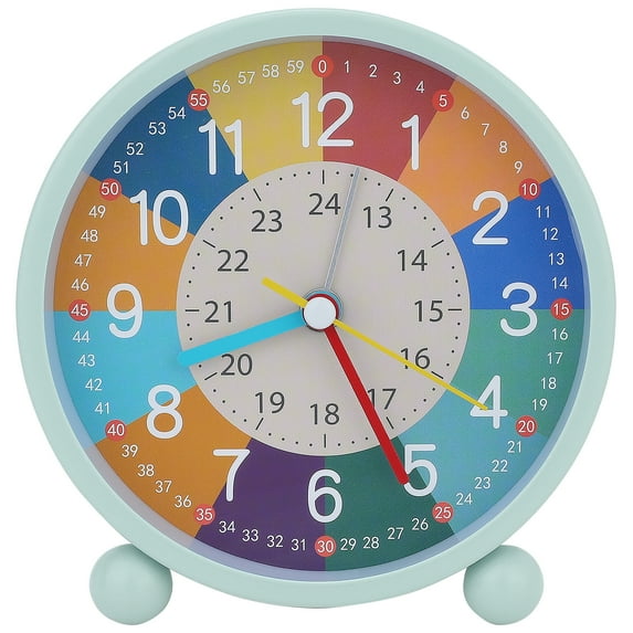 REGALWOVEN Mechanical Alarm Clock Colorful Cartoon Design, No Tick Sound, Battery Operated for Home Decor Blue 4.5"L x 2.0"W x 4.7"H