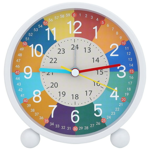 REGALWOVEN Mechanical Alarm Clock Colorful Cartoon Design, No Tick Sound, Battery Operated for Home Decor White 4.5"L x 2.0"W x 4.7"H