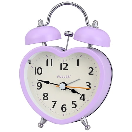 REGALWOVEN Mechanical Alarm Clock, Heart Shape Design, Loud Alarm, Nightlight for Bedroom Purple 5.1"L x 2.2"W x 3.3"H