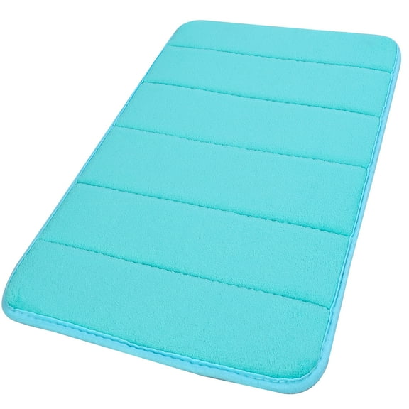 REGALWOVEN Memory Foam Absorbent Bath Shower Rug Non-slip Thicker Doormat, 24"x16" Turquoise Blue