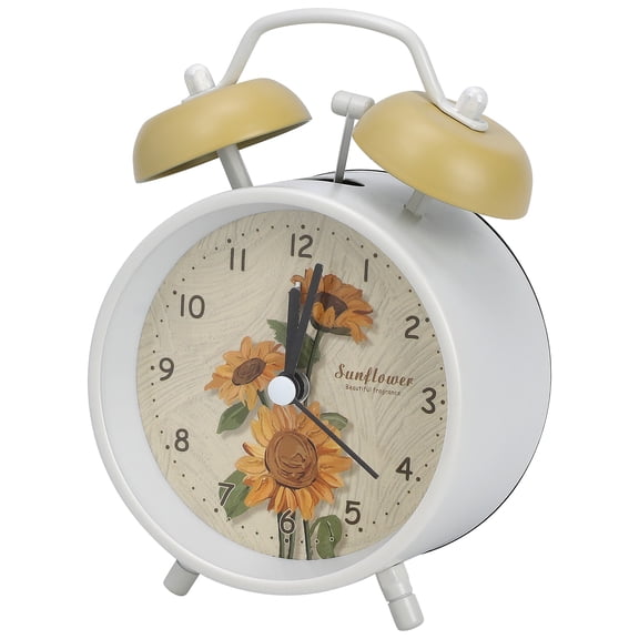 REGALWOVEN Metal Mechanical Alarm Clock, Loud Bell Ring, Elegant Floral Pattern, Ideal for Bedroom Nightstand White 4.6"L x 2.2"W x 6.6"H