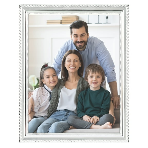 REGALWOVEN Metal Picture Frame for Photo and Poster, Modern Vertical Photo Formats for Tabletop Family Decor Silver 8x10