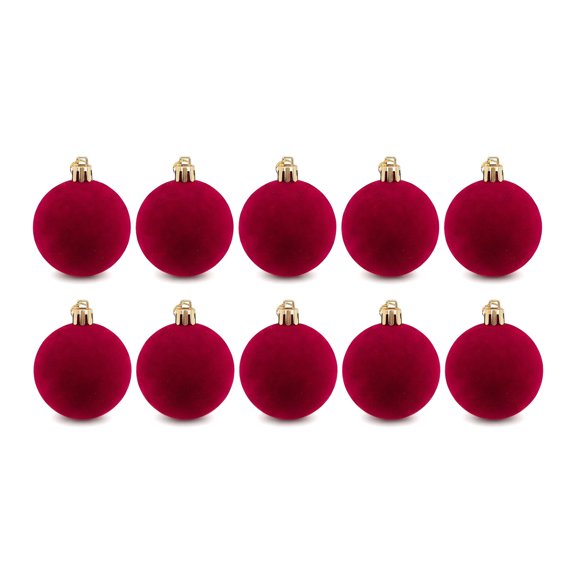 REGALWOVEN Flocked Decorative Balls - 10 Pack Sphere Orbs, Christmas Tree Hanging Ornaments Party Decor Red 2"