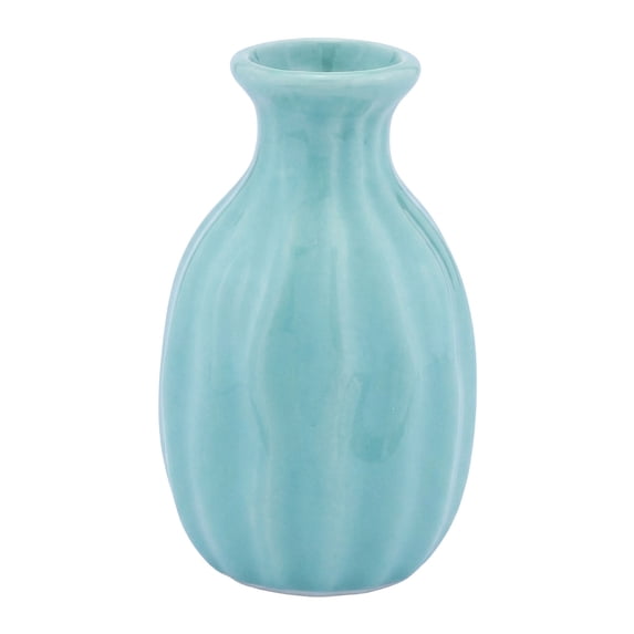REGALWOVEN Mini Ceramic Bud Vase, Small Decorative Flower Vase for Single Stem, Tiny Matte Vase for Desktop, Shelf, Tiered Tray Cyan 1.8"L x 1.8"W x 3"H