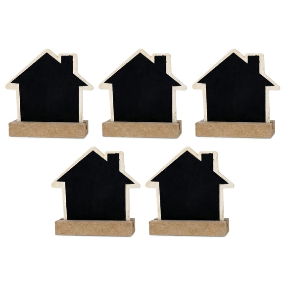REGALWOVEN Mini Chalkboard Signs with Support Base, Small Tabletop Blackboard Food Labels for Party Buffet, 20 Pack 5Pcs House Shape 3.1"L x 1.0"W x 2.9"H