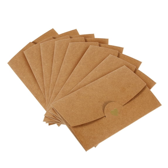 REGALWOVEN Mini Envelopes, Small Holders Retro Gold Heart Business Envelopes for Weddings Brown