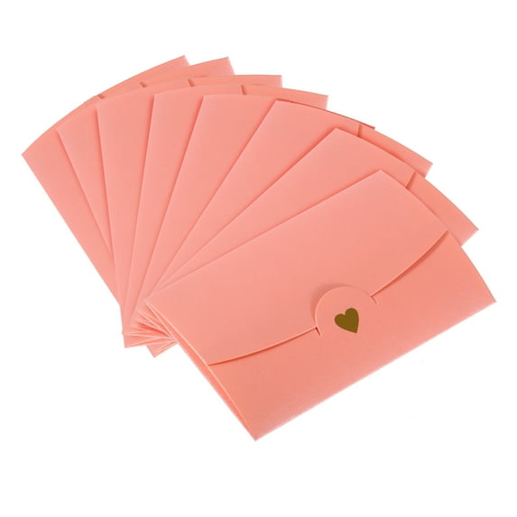 REGALWOVEN Mini Envelopes, Small Holders Retro Gold Heart Business Envelopes for Weddings Pink
