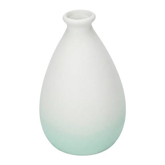 REGALWOVEN Mini White Ceramic Vase Small Ribbed Bud Vase for Single Stem Flower, Minimalist Decorative Tiny Vase for Vanity Aqua 2.8"L x 2.8"W x 4.3"H