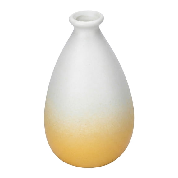 REGALWOVEN Mini White Ceramic Vase Small Ribbed Bud Vase for Single Stem Flower, Minimalist Decorative Tiny Vase for Vanity Lemon yellow 2.8"L x 2.8"W x 4.3"H