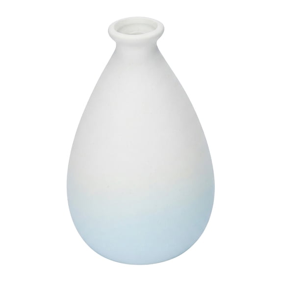 REGALWOVEN Mini White Ceramic Vase Small Ribbed Bud Vase for Single Stem Flower, Minimalist Decorative Tiny Vase for Vanity Sky Blue 2.8"L x 2.8"W x 4.3"H