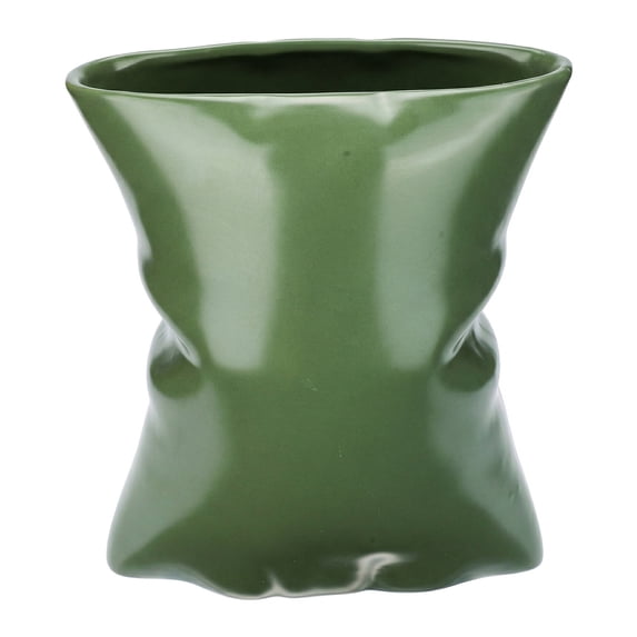 REGALWOVEN Modern Abstract Ceramic Vase for Home Decor ,Large Opening Wide Flower Vase for Thick Bouquets, Decorative Vase Green 5.6"L x 4.2"W x 6.2"H