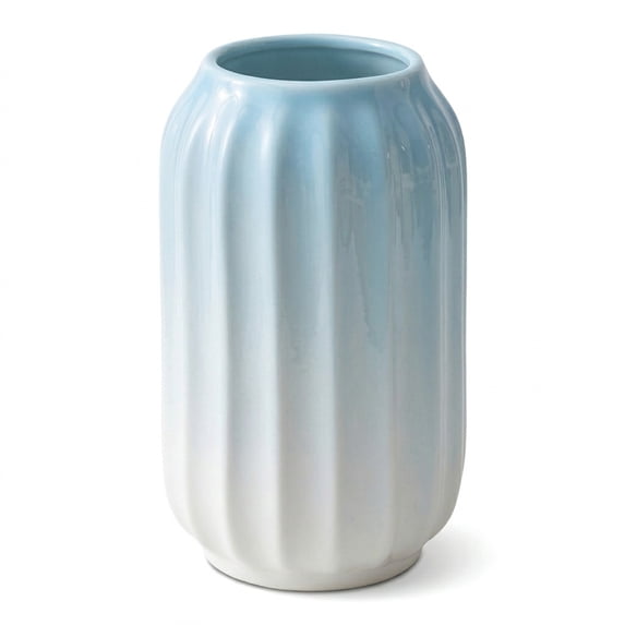 REGALWOVEN Modern Ceramic Flower Vase Matte Ribbed Vase, Small Decorative Vase for Desktop & Bathroom, Minimalist Centerpiece Blue 3.5" x 3.5" x 5.9"
