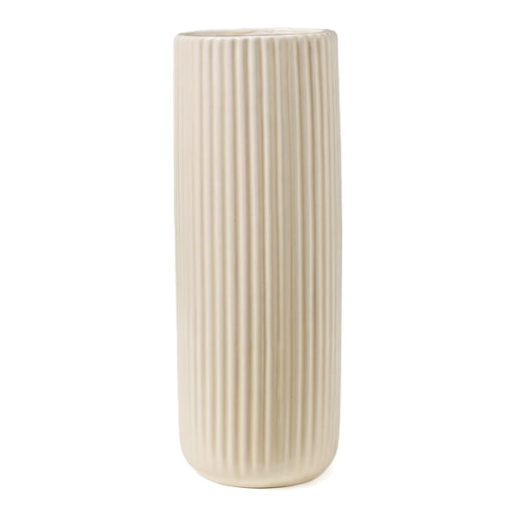 REGALWOVEN Modern Cylinder Ceramic Flower Vase, Matte Ribbed Decorative Bud Vase, Home Decor Centerpiece for Table, Shelf Cream Yellow 2.8"L x 2.8"W x 8.0"H