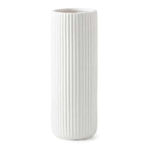 REGALWOVEN Modern Cylinder Ceramic Flower Vase, Matte Ribbed Decorative Bud Vase, Home Decor Centerpiece for Table, Shelf Frosted white 2.8"L x 2.8"W x 8.0"H