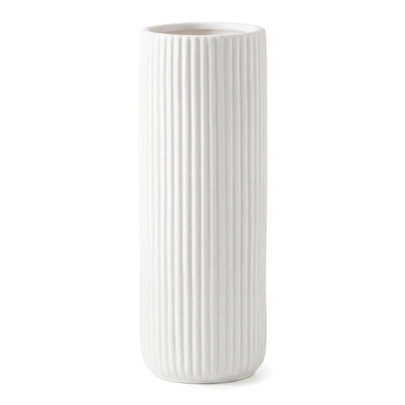 REGALWOVEN Modern Cylinder Ceramic Flower Vase, Matte Ribbed Decorative Bud Vase, Home Decor Centerpiece for Table, Shelf Frosted white 2.8"L x 2.8"W x 8.0"H