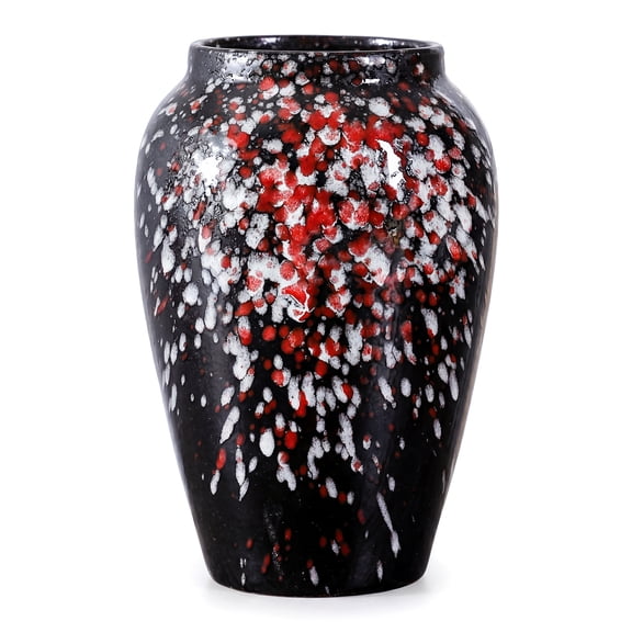 REGALWOVEN Modern Flower Vase Matte Ribbed Vase Home Decor Opening Decorative Vase Table Office Retro Round Bottle-Red On Black Background 4.3"L x 4.3"W x 6.3"H