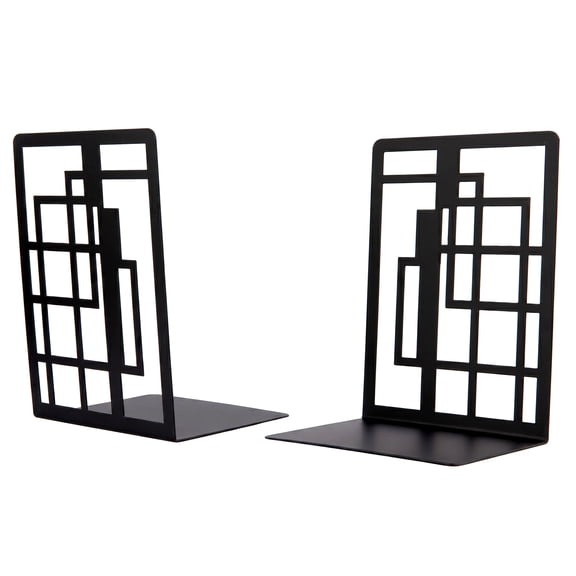 REGALWOVEN Modern Geometric Metal Bookends, Decorative Book Ends for Shelves, Non-Skid Book Stopper for Office Home, 2Pcs Black 4.7"L x 3.7"W x 6.7"H