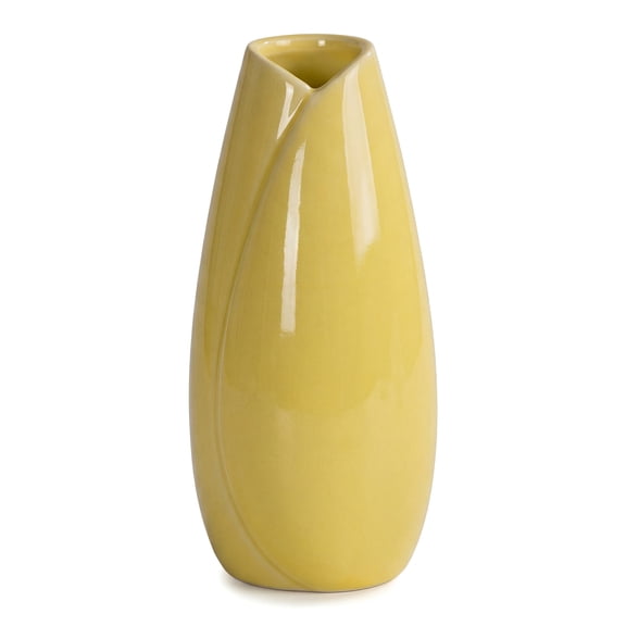 REGALWOVEN Modern Vase, Matte Ribbed Decorative Flower Vase for Desktop, Shelf & Bathroom, Minimalist Boho Home Decor Accent Yellow 2.4"L x 2.4"W x 5.1"H