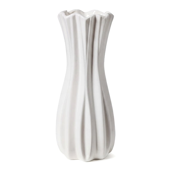 REGALWOVEN Modern White Ceramic Vase for Flower Arrangements Matte Ribbed Cylinder Vase, Minimalist Boho Decorative Vases Bright White 3.5"L x 3.5"W x 7.9"H