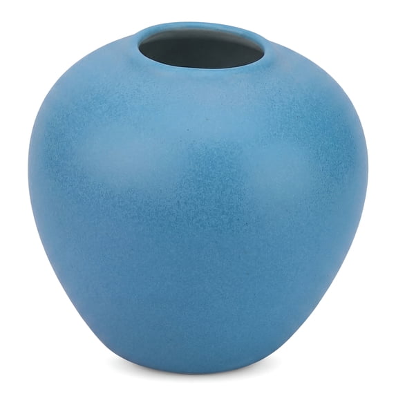 REGALWOVEN Modern White Ceramic Vase for Home Decor Small Ribbed Bud Vase for , Minimalist Round Decorative Vase for Shelf Blue 4.3"L x 4.3"W x 4"H