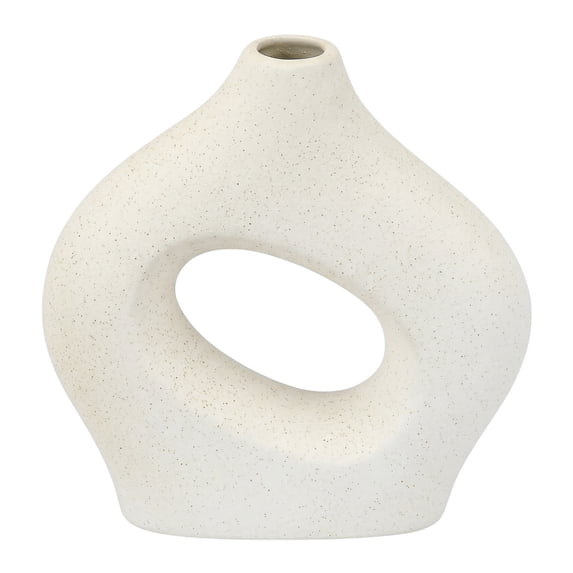 REGALWOVEN Modern White Donut Vase for Home Decor, Hollow Circle Ceramic Flower Vases , Nordic Minimalist Aesthetic Vase White 5.7"L x 1.6"W x 5.7"H