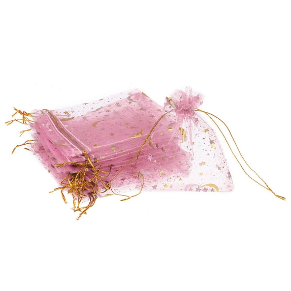 REGALWOVEN Moon Star Printed Organza Bag, Mini Pouches for Jewelry, Candy, Perfume, Cosmetics Pink 4.72"x3.5"