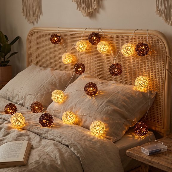 REGALWOVEN Moroccan Orb Decor Lights for Bedroom - Flexible Geometric Design for Cozy Indoor Spaces Coffee and Warm White Battery Operated Steady On Lights 6.6 ft