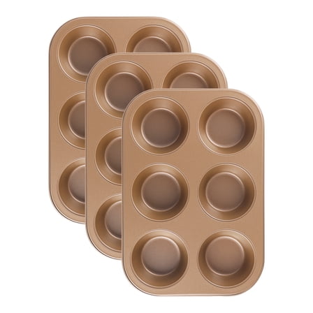 REGALWOVEN Muffin-Pan for Baking, Nonstick Cake Pan 12 Cups, 3 Pack Cup Premium Cheesecake Pans, Cupcake Baking Pan for Oven Gold 10.4*7.1*1.2in