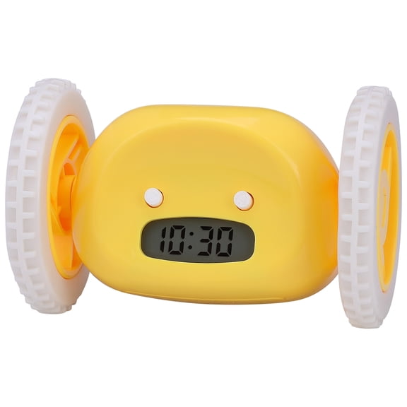 REGALWOVEN Multi-Functional Scrolling Alarm Clock with Wheeled Design for Teens and Heavy Sleepers Yellow 5.3"L x 3.5"W x 3.5"H
