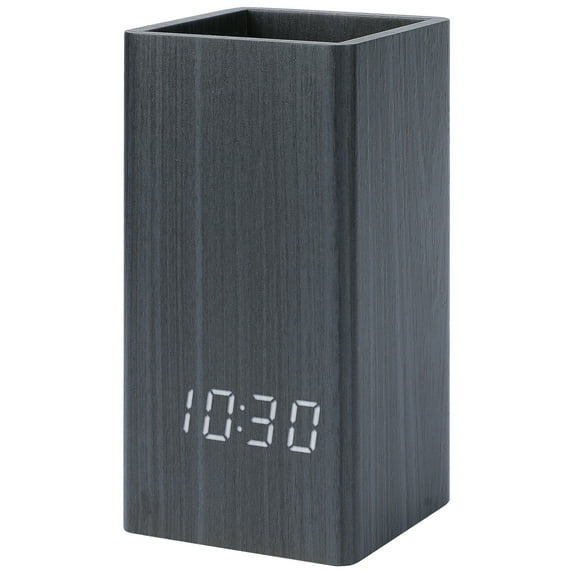 REGALWOVEN Multifunctional LED Alarm Clock with Pen Storage, 4-Level Brightness, Voice Wake-Up, Fits Bedside Table Black 5.5"L x 2.6"W x 2.8"H