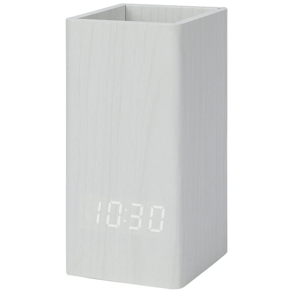 REGALWOVEN Multifunctional LED Alarm Clock with Pen Storage, 4-Level Brightness, Voice Wake-Up, Fits Bedside Table White 5.5"L x 2.6"W x 2.8"H