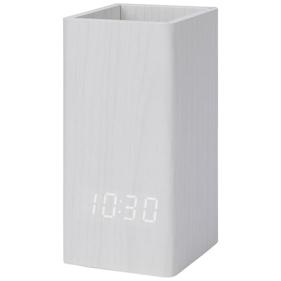 REGALWOVEN Multifunctional LED Alarm Clock with Pen Storage, 4-Level Brightness, Voice Wake-Up, Fits Bedside Table White 5.5"L x 2.6"W x 2.8"H