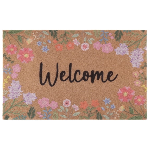 REGALWOVEN Natural Coir Doormat, Front Door Mat Outdoor with Non-Slip Backing, Waterproof Welcome Mat for Scraper Rug Brown Flower 28" x 18"