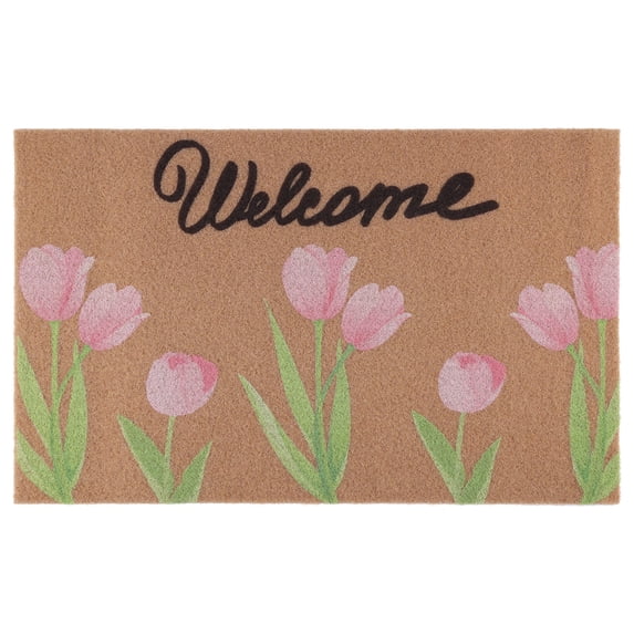 REGALWOVEN Natural Coir Doormat, Front Door Mat Outdoor with Non-Slip Backing, Waterproof Welcome Mat for Scraper Rug Brown Tulip 28" x 18"