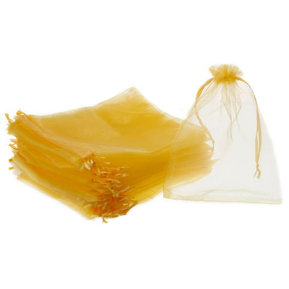 REGALWOVEN Organza Bags Drawstring Mini Pouches for Jewelry Candy Perfume Cosmetics Gold