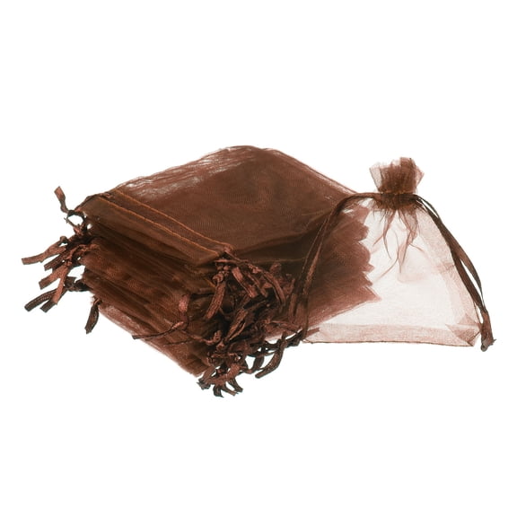 REGALWOVEN Organza Jewelry Bags Drawstring Little Mesh Gift Pouches Mini Candy Presents Brown 3.54"x2.8"
